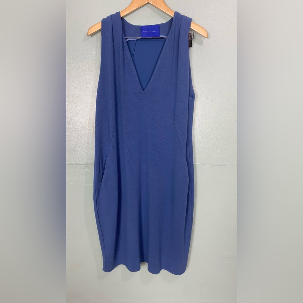 Winser London Blue Midi Dress Stretch Sleeveless‎ Sz L